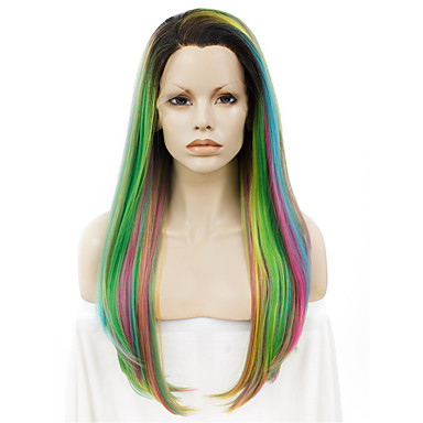 Synthetic Lace Front Wig Straight Partial Half Wigs Dark Roots