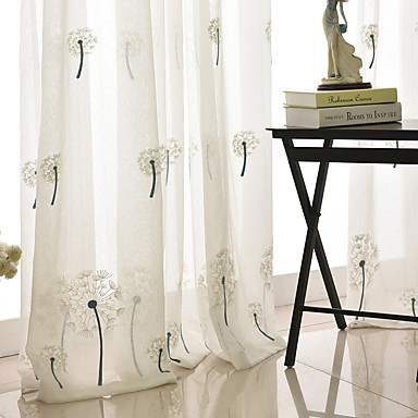 Contemporary Sheer Curtains Shades Indoor Two Panels Embroidery Bedroom ...