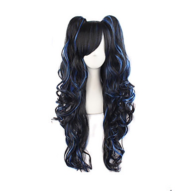 3999 Perruque De Cosplay Perruque Synthétique Ondulé Ondulé Avec Queue De Cheval Perruque Long Noir Bleu Cheveux Synthétiques Femme Bleu