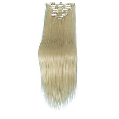 baratos Extensões de Cabelo Sintéticas-Extensões de Cabelo Natural Liso Cabelo Sintético Alongamento Com Presilha Diário