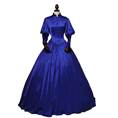 9999 Rococo Victoriens 18ème Siècle Robe Femme Costume Bleu Ciel Vintage Cosplay Soirée Fête Scolaire Manches Longues Longueur Cheville Robe De