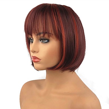 Synthetic Wig Straight Straight Bob Wig Medium Length Red