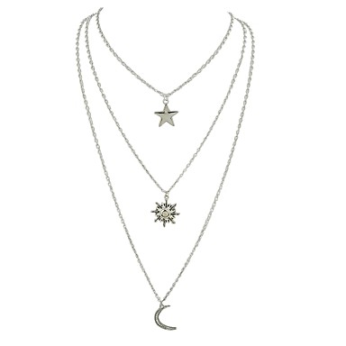 419 Collier Multirang Collier Enveloppant Collier Multi Rang Lune Etoile Croissant De Lune étoile Polaire Dames Argent 48 Cm Colliers Tendance