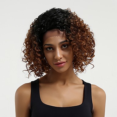 42 74 Synthetic Lace Front Wig Curly Side Part Lace Front Wig Medium Length Black Brown Synthetic Hair Women S Natural Hairline Dark Brown Maysu