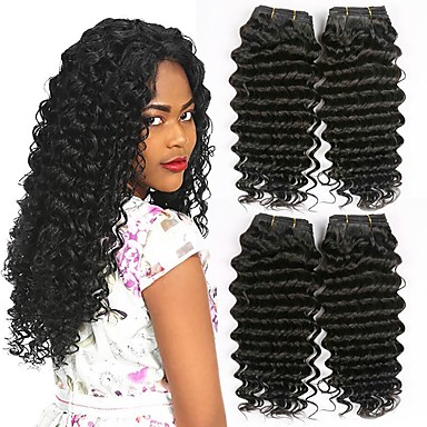 4 Bundles Brazilian Hair Wavy Human Hair Natural Color Hair Weaves