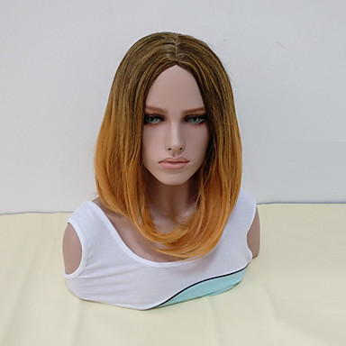 Synthetic Wig Straight Middle Part Wig Blonde Ombre Medium Length