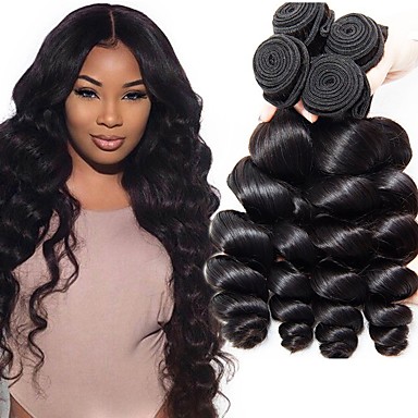 4 Bundles Indian Hair Wavy Human Hair Natural Color Hair Weaves