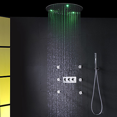 Contemporary Bathroom Shower Faucet Set 20 Inch Round Rain Ac