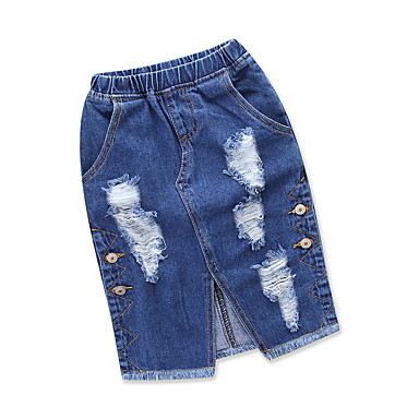 baratos Saias para Meninas-Infantil Bébé Para Meninas Activo Punk &amp; Góticas Diário Para Noite Sólido Buraco Fenda Saia Azul