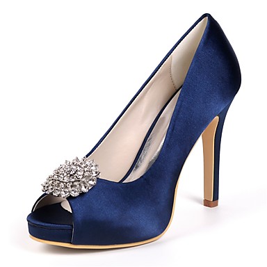 Women's Wedding Shoes Stiletto Heel Peep Toe Rhinestone Satin Basic ...