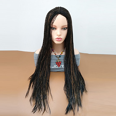 Synthetic Wig Curly Braid Wig Long Ombre Black Medium Auburn