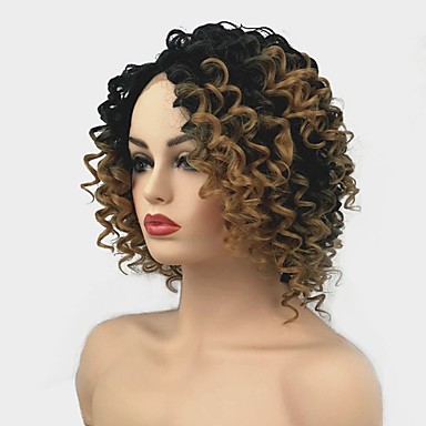 49 99 Synthetic Lace Front Wig Curly Middle Part Lace Front Wig Medium Length Synthetic Hair Women S Ombre Hair For Black Women Light Brown