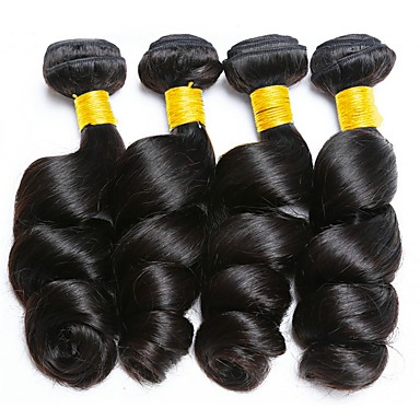 4 Bundles Mongolian Hair Wavy Human Hair Natural Color Hair Weaves