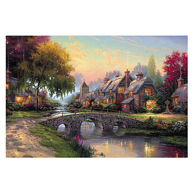 baratos Jogos &amp; Quebra-Cabeças-1000 pcs Pastoral Paisagem Torre Eiffel Ponte Unicon Amizade Quebra-Cabeça Brinquedos de descompressão Jumbo De madeira Rústico Desenho Crianças Adulto Brinquedos Dom