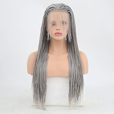 Synthetic Lace Front Wig Matte Braid Lace Front Wig Long Grey Synthetic ...