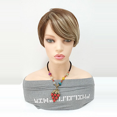 Synthetic Wig Straight Black Blonde Side Part Hair Short Synthetic Wig Straight Black Blonde Side Part Hair Short Length Women Highlighted Balayage With Bangs S