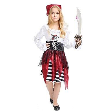 1499 Pirate Costume Kids Girls Halloween Halloween Carnival Childrens Day Festival Holiday Polyster White Carnival Costumes Solid Colored