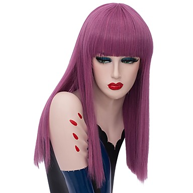 Synthetic Wig Straight Style Braid Wig Pink Burgundy Short Pink