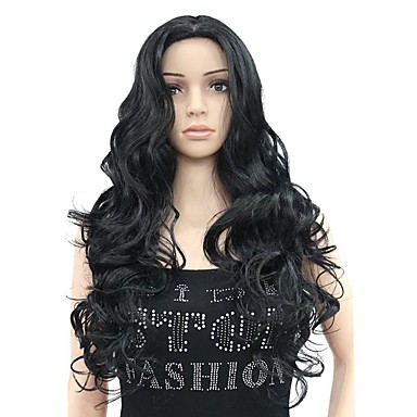Synthetic Wig Curly Deep Parting Wig Long Dark Brown Dark Auburn
