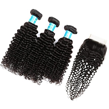 3 Bundles With Closure Vietnamese Hair Kinky Curly 10a Virgin