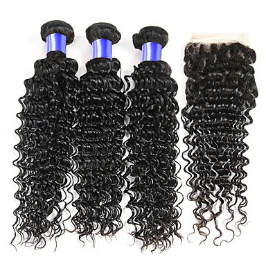 3 Bundles With Closure Malaysian Hair Curly Human Hair Natural