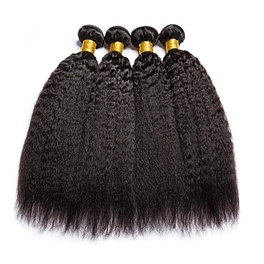 4 Bundles Brazilian Hair Yaki Human Hair Natural Color Hair Weaves