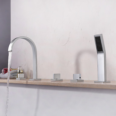 Bathtub Faucet Contemporary Chrome Widespread Ceramic Valve Bath