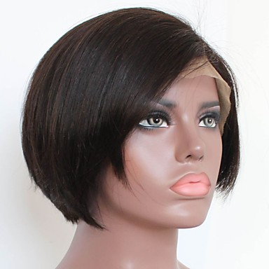 Remy Human Hair Lace Front Wig Bob Layered Haircut Middle Part