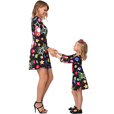 baratos Conjuntos de Roupa para a Família-Dongguan pby_07rl mãe e filha vestido de estrela da sorte gelo bola de neve natal impressão vestido de pai e filho saia família de natal roupas combinando black_kids 90cm
