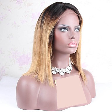 Remy Human Hair Lace Front Wig Bob Layered Haircut Middle Part