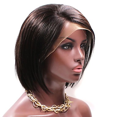 Remy Human Hair Lace Front Wig Bob Layered Haircut Middle Part