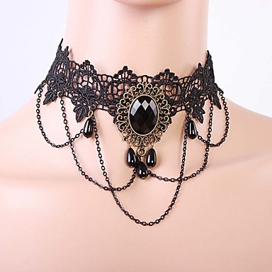Choker Necklace Necklace Tattoo Choker Necklace Lolita Jewelry Gothic Style Punk Fashion Vintage Lace Up Lace Artificial Gemstones Alloy For Black Cosplay Women's Girls' Costume Jewelry Fashion