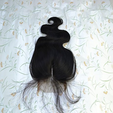 baratos Fechamento &amp; Frontal-Cabelo Brasileiro 4x4 Encerramento Ondulado Parte Médio Parte do meio Tela Suiça Cabelo Humano N / D / Para Meninas Festa / Feminino / extensão Festa de Casamento / Escola / Encontro