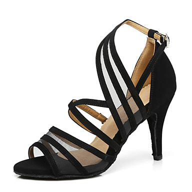 Women's Dance Shoes Suede Latin Shoes Heel Slim High Heel Black ...
