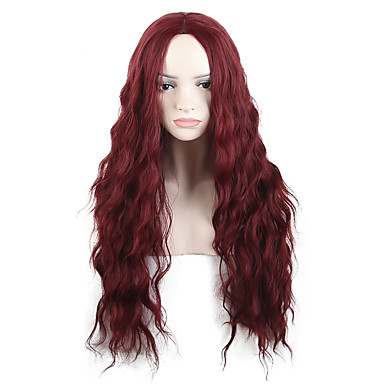 Synthetic Wig Deep Wave Middle Part Wig Burgundy Ombre Long Dark