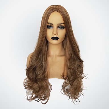 Synthetic Wig Body Wave Middle Part Wig Medium Length Light Golden