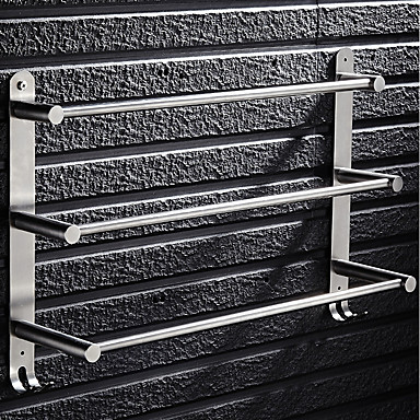 cheap Casa &amp; Jardim-barra de toalha de prata em aço inoxidável 3 camadas suporte de toalha do banheiro suporte de toalha cabide de toalha à prova de ferrugem chinelo rack com 2 ganchos suporte de parede 40/50 / 60cm