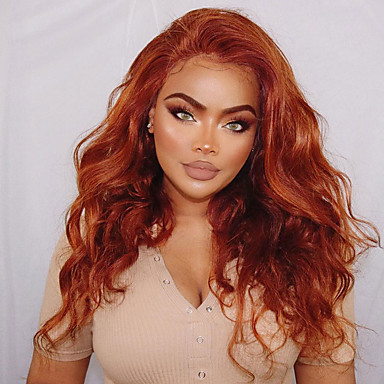 4499 Perruque Synthétique Perruque Lace Front Synthétique Ondulé Ondulation Naturelle Coupe Dégradée Lace Frontale Perruque Blond Long Orange