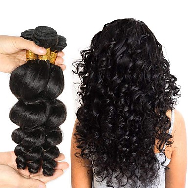 4 Bundles Peruvian Hair Loose Wave Human Hair Headpiece Natural