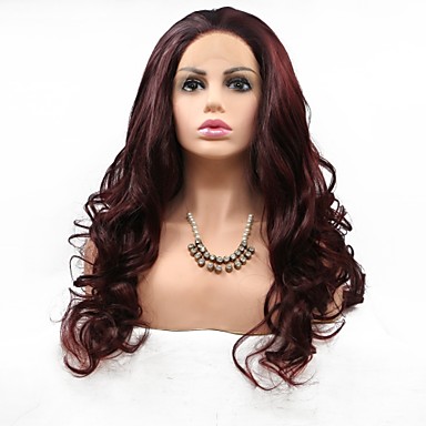 34 99 Synthetic Lace Front Wig Body Wave Layered Haircut Lace Front Wig Burgundy Medium Length Dark Red Synthetic Hair 26 Inch Women S Women