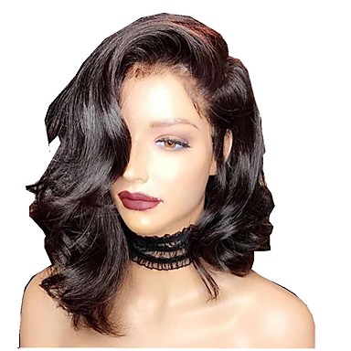Remy Human Hair Lace Front Wig Layered Haircut Middle Part Style