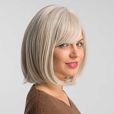 Synthetic Wig Natural Straight Bob Wig Medium Length White