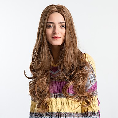 Synthetic Wig Body Wave Bouncy Curl Middle Part Wig Long Light