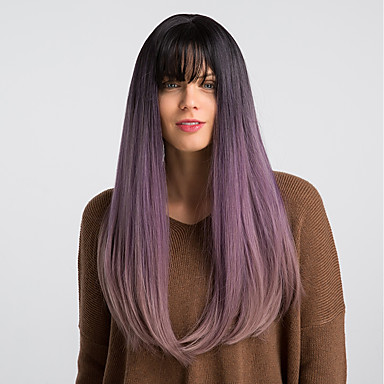 16 99 Synthetic Wig Natural Straight With Bangs Wig Long Black Purple Black Brown Synthetic Hair 22 Inch Women S Fashionable Design Synthetic