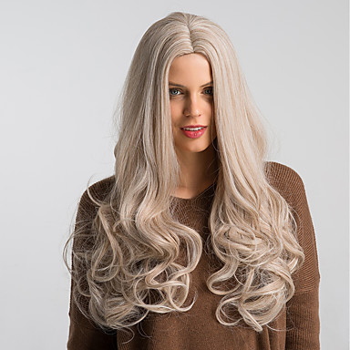 Synthetic Wig Curly Bouncy Curl Middle Part Wig Very Long Light