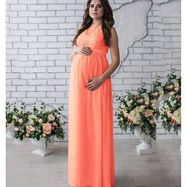 baratos Roupas para Gestantes-Mulheres Elegante Bainha Vestido Sólido Longo