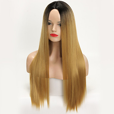 Synthetic Wig Kinky Straight With Bangs Wig Blonde Very Long Light
