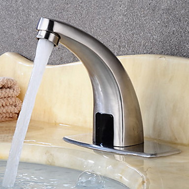 98 87 Bathroom Sink Faucet Widespread Sensor Brushed Steel Free Standing Hands Free One Holebath Taps Brass