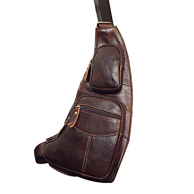Men's Zipper Nappa Leather Sling Shoulder Bag Solid Color Brown / Fall ...