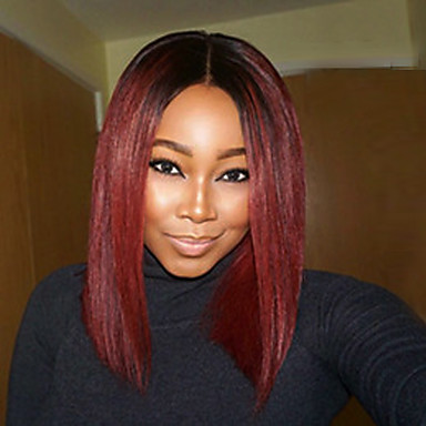 hair length bob middle wine medium wig burgundy synthetic ombre dark 14inch roots straight natural